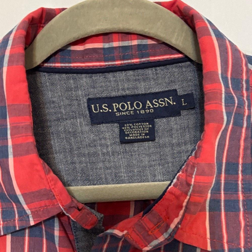 U.S. Polo Assn. Men's Red and Blue Checkered Shirt